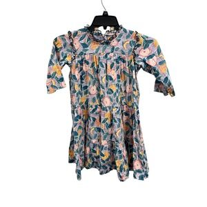 Briton‎ Court Girls Floral Ruffle Dress Size 10Y Tiered High Neck Green